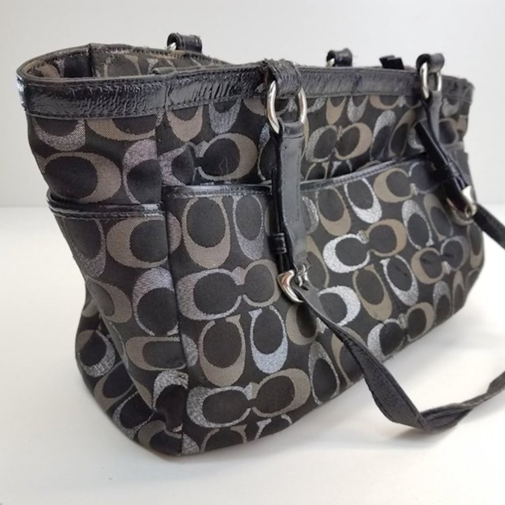 Coach SASSY Gallery Signature 3 Color Lurex Black Metallic Tote Bag - Picture 7 of 16